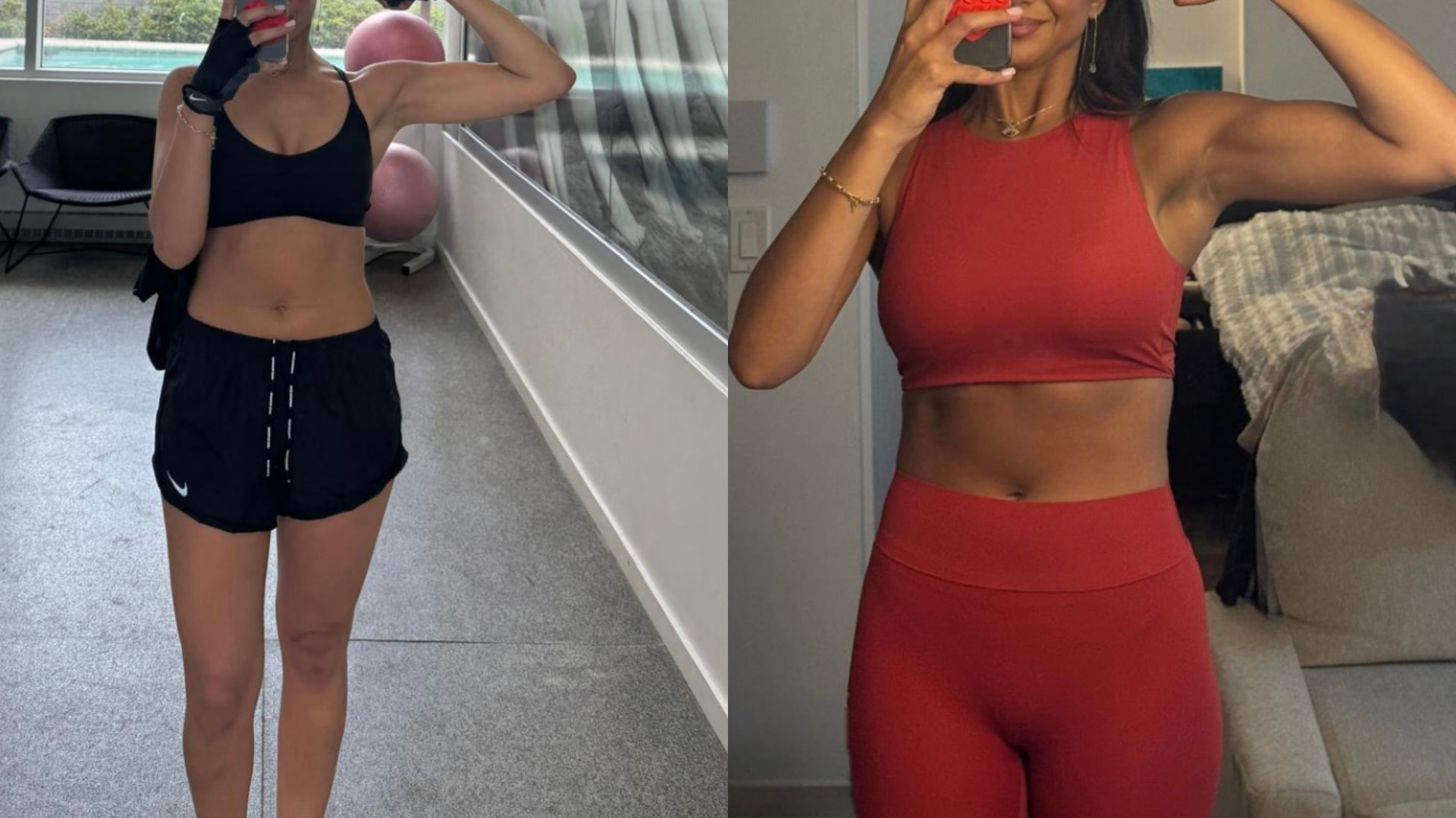 Client before and after photos showing stronger arms and improved definition