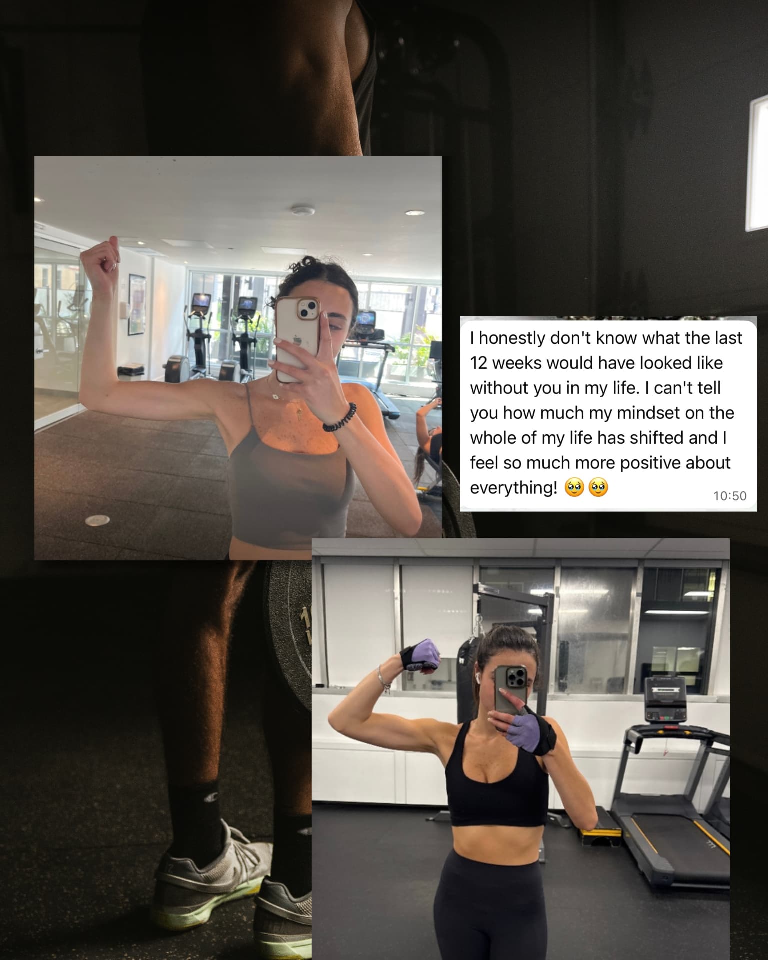 Client progress photos with a message about a mindset shift after 12 weeks