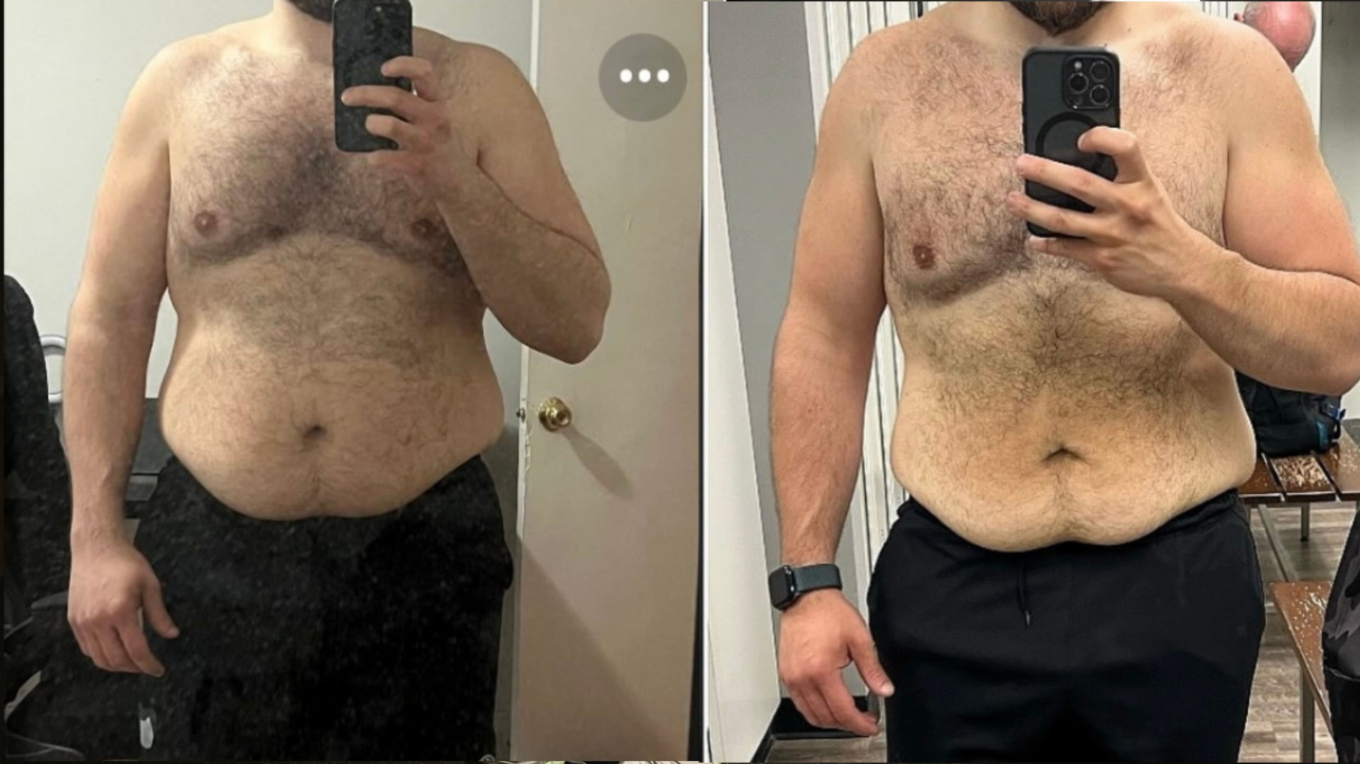 Client before and after photos showing body composition progress