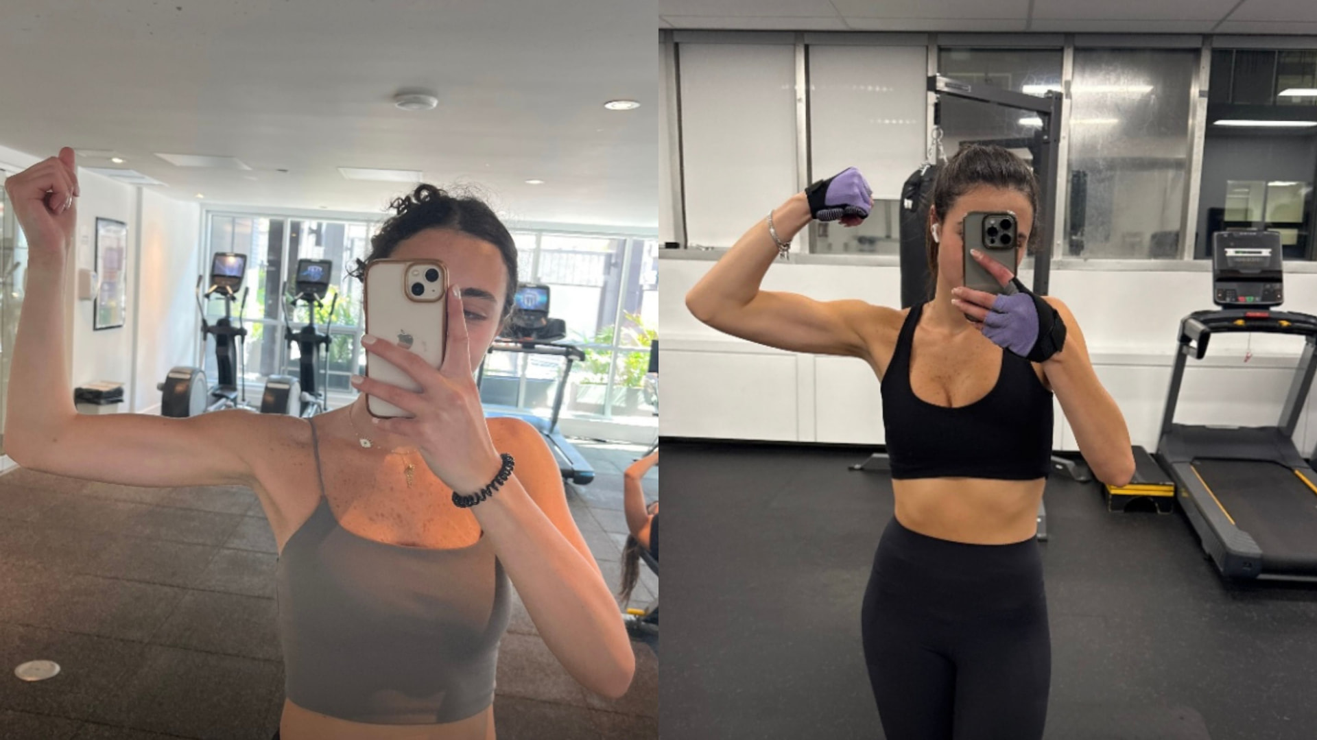Client before and after photos showing visible arm and shoulder strength gains