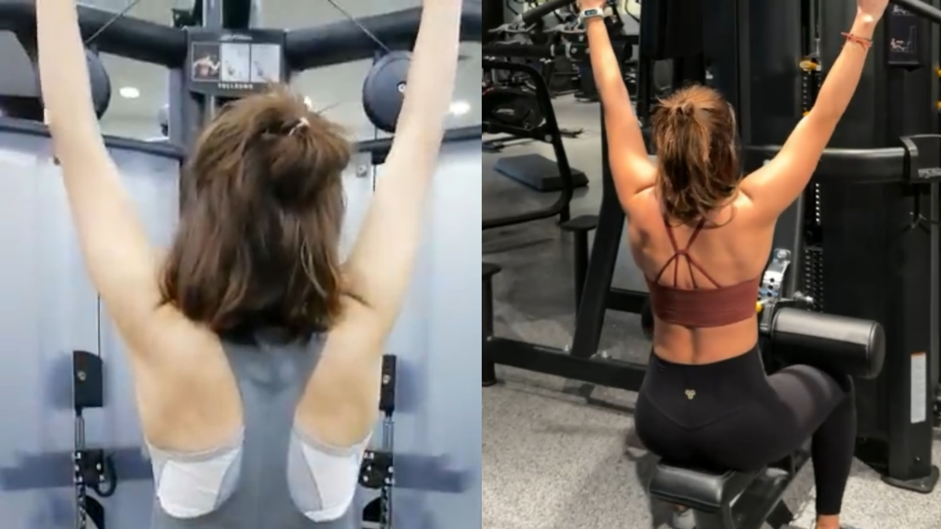 Client before and after photos showing back strength progress on the lat pulldown